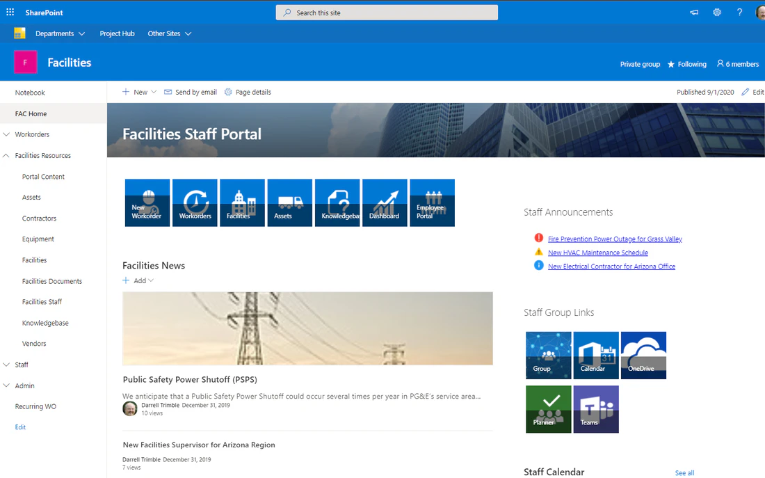 screenshot of SP Facilities